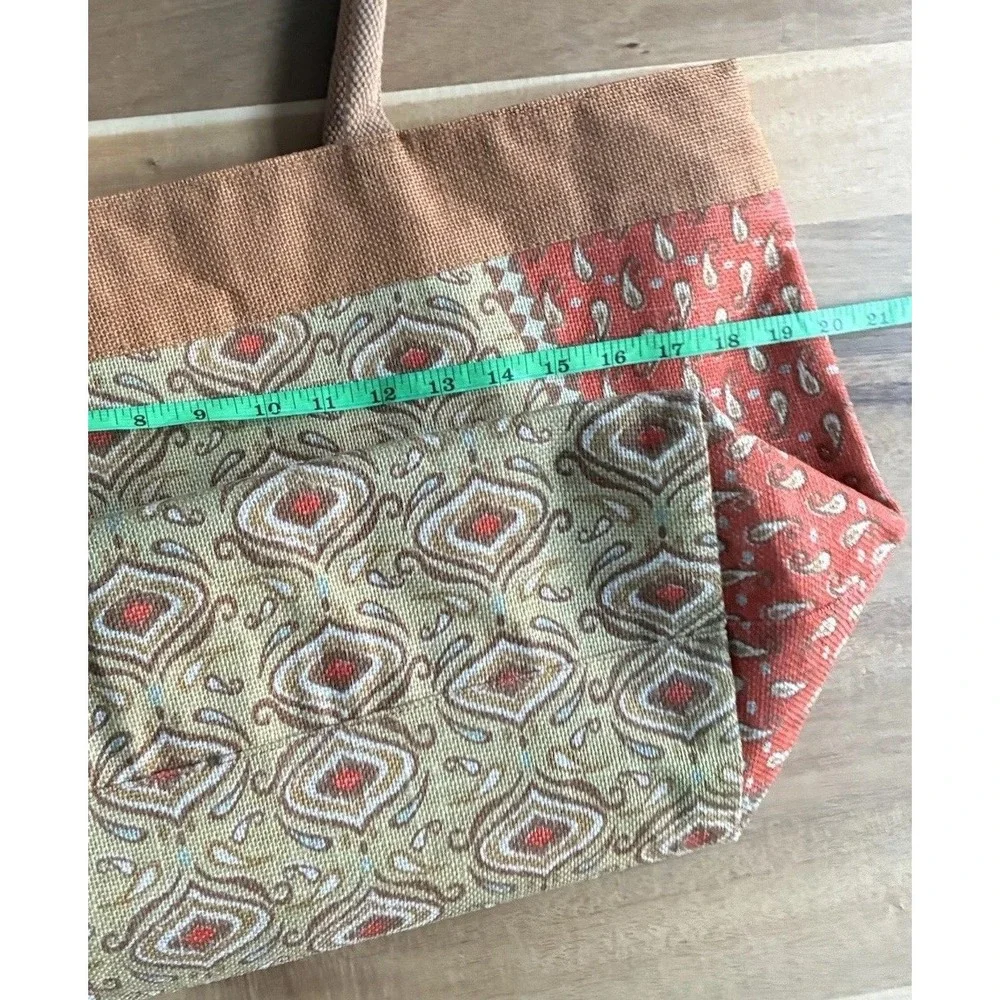 Style 101 Jute Burlap Tote Bag Red Paisley Boho Zip Top Shoulder Beach Large